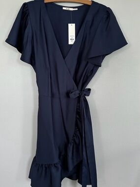Francesca's Collections Navy Wrap Midi Dress